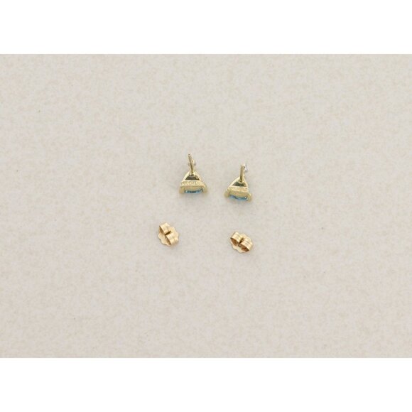 10k Yellow Gold Natural Blue Topaz & Diamond Earrings Stud 5/16" x 1/4" - Picture 10 of 10